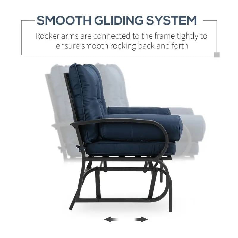 Outdoor Garden Patio Rocking Glider Chair Loveseat with Navy Blue Cushions - Tampa Home & Garden Store
