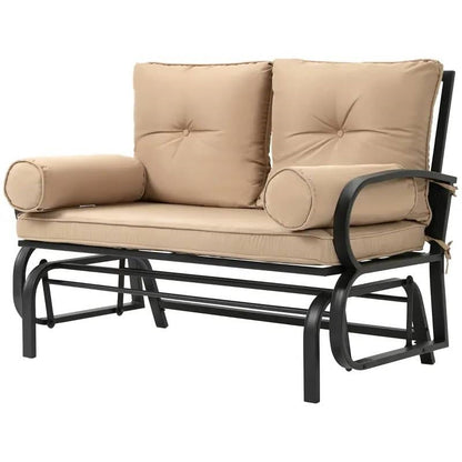 Outdoor Garden Patio Rocking Glider Chair Loveseat with Tan Khaki Cushions - Tampa Home & Garden Store