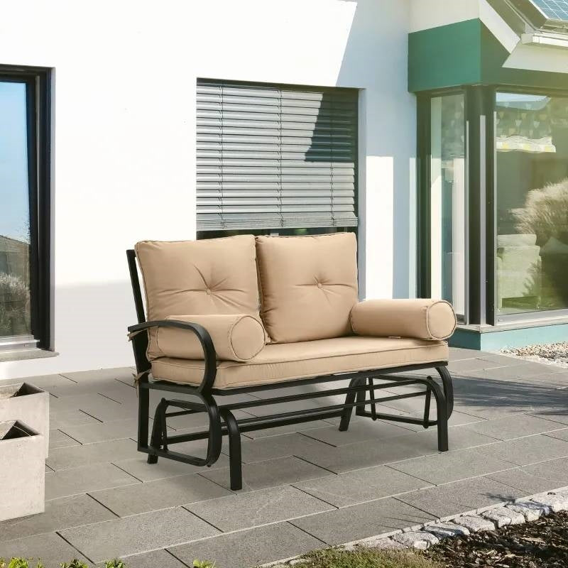 Outdoor Garden Patio Rocking Glider Chair Loveseat with Tan Khaki Cushions - Tampa Home & Garden Store