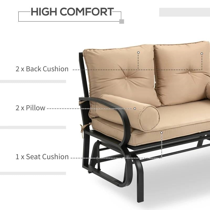 Outdoor Garden Patio Rocking Glider Chair Loveseat with Tan Khaki Cushions - Tampa Home & Garden Store