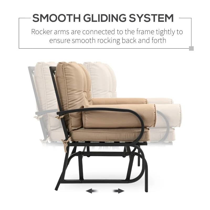 Outdoor Garden Patio Rocking Glider Chair Loveseat with Tan Khaki Cushions - Tampa Home & Garden Store