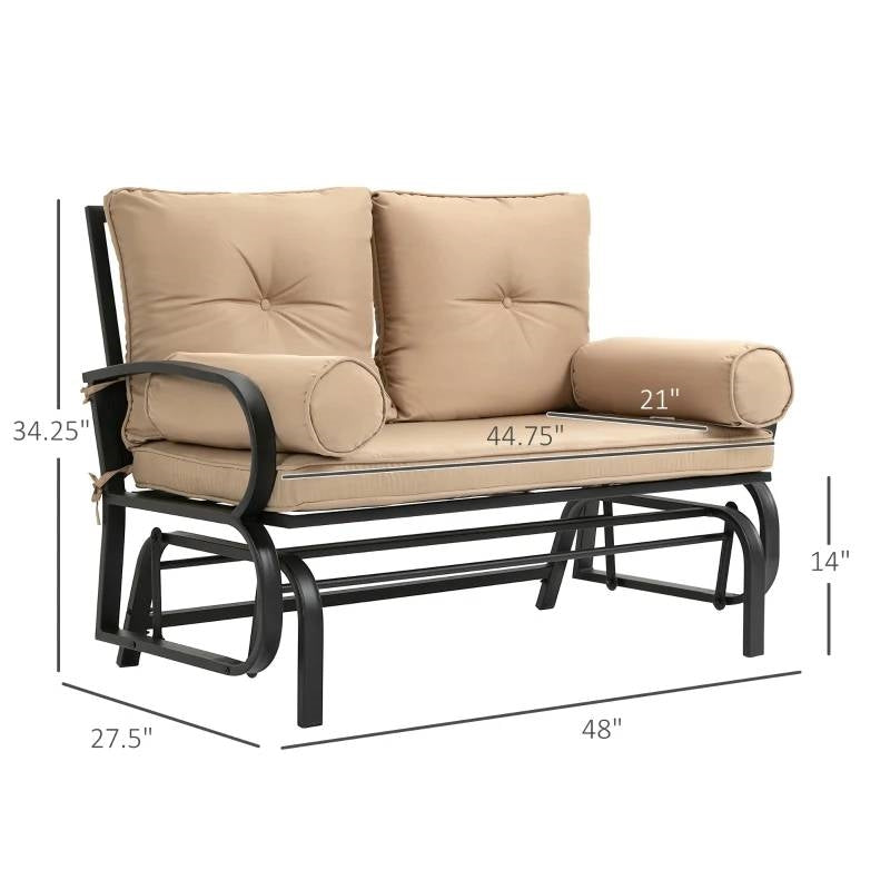 Outdoor Garden Patio Rocking Glider Chair Loveseat with Tan Khaki Cushions - Tampa Home & Garden Store