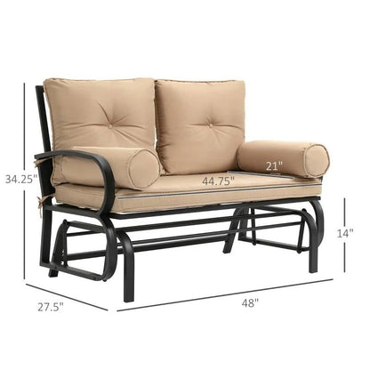 Outdoor Garden Patio Rocking Glider Chair Loveseat with Tan Khaki Cushions - Tampa Home & Garden Store