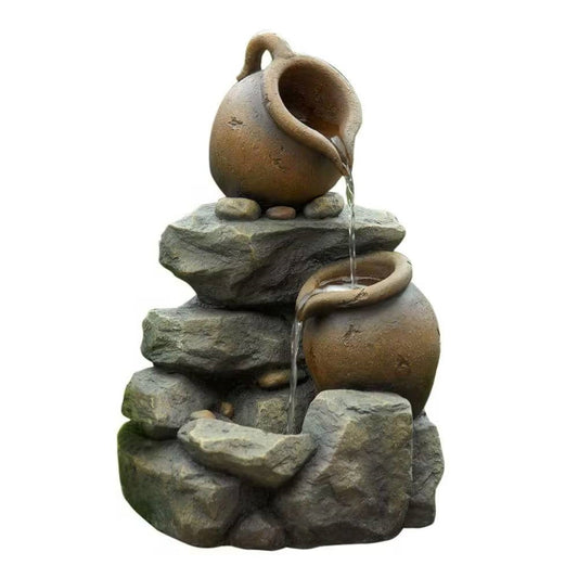 Outdoor Garden Polyresin Rock and Pitchers Waterfall Fountain with Pump - Tampa Home & Garden Store