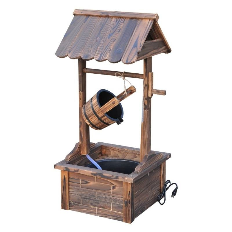 Outdoor Garden Solid Wood Wishing Well Water Fountain with Bucket and Pump - Tampa Home & Garden Store