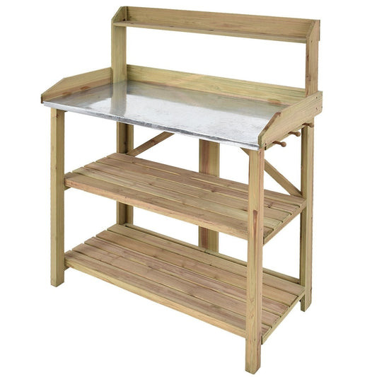 Outdoor Garden Workstation Potting Bench with Metal Top - Tampa Home & Garden Store