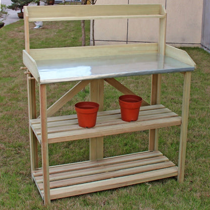Outdoor Garden Workstation Potting Bench with Metal Top - Tampa Home & Garden Store