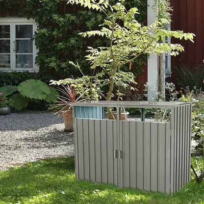 Outdoor Grey Galvanized Steel Garbage Bin Storage Shed - Holds 2 Trash Cans - Tampa Home & Garden Store