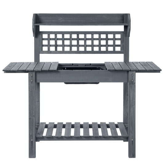 Outdoor Grey Wood Potting Bench Expandable Top with Food Grade Plastic Sink - Tampa Home & Garden Store