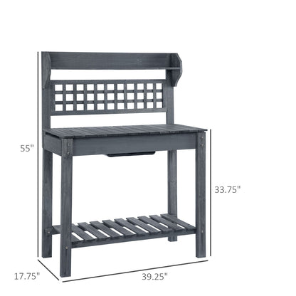 Outdoor Grey Wood Potting Bench Expandable Top with Food Grade Plastic Sink - Tampa Home & Garden Store