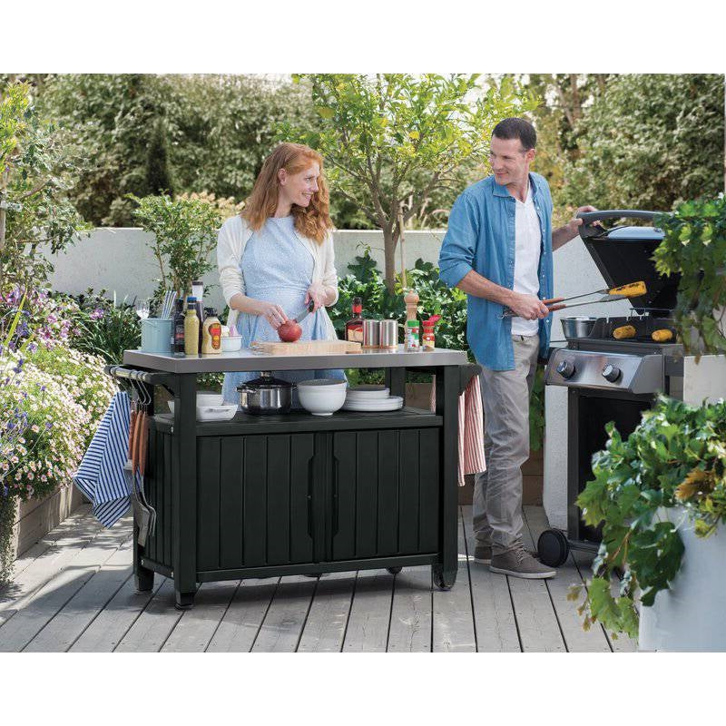Outdoor Grill Party Bar Serving Cart with Storage in Graphite Grey - Tampa Home & Garden Store