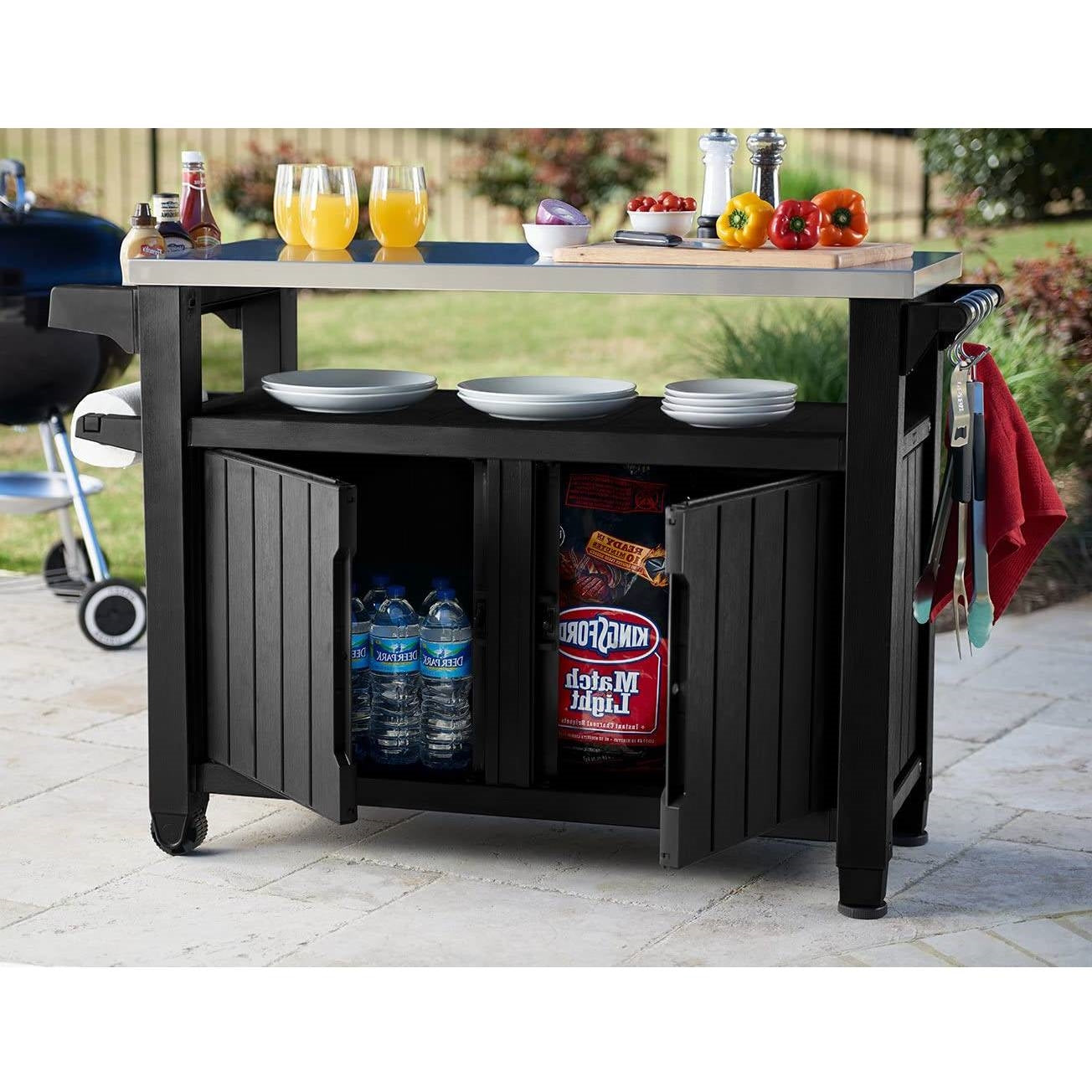 Outdoor Grill Party Bar Serving Cart with Storage in Graphite Grey - Tampa Home & Garden Store