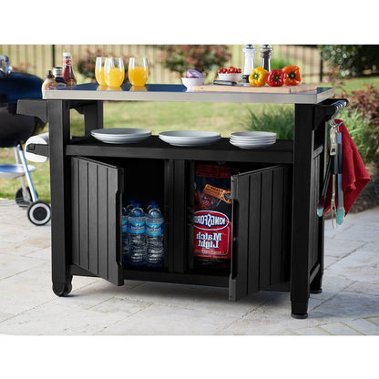 Outdoor Grill Party Bar Serving Cart with Storage in Graphite Grey - Tampa Home & Garden Store