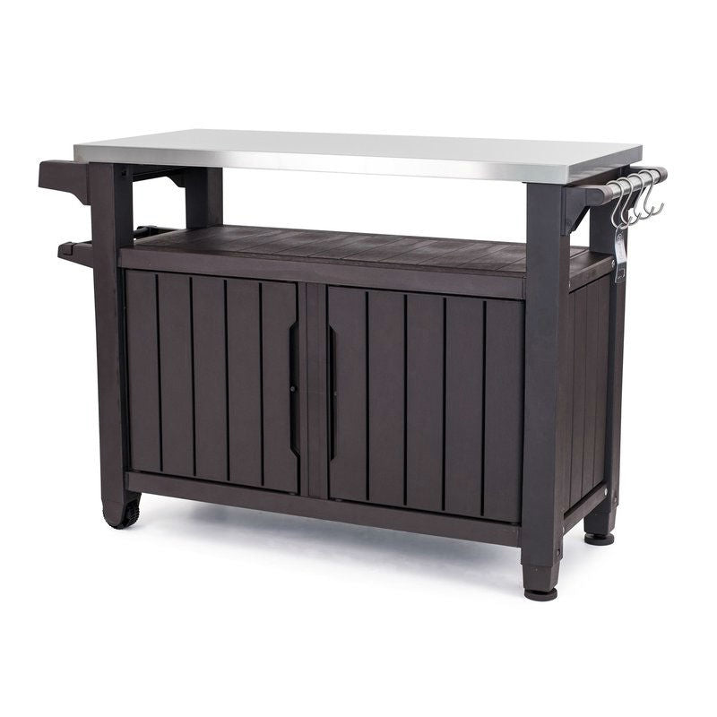 Outdoor Grill Party Caster Bar Serving Cart with Storage Dark Brown - Tampa Home & Garden Store
