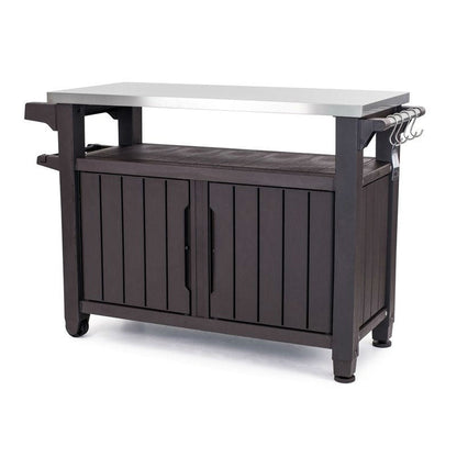 Outdoor Grill Party Caster Bar Serving Cart with Storage Dark Brown - Tampa Home & Garden Store