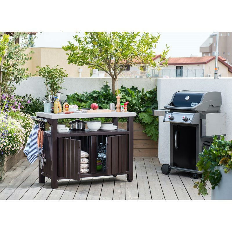 Outdoor Grill Party Caster Bar Serving Cart with Storage Dark Brown - Tampa Home & Garden Store