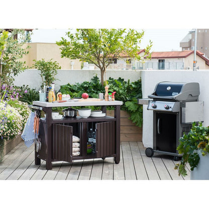 Outdoor Grill Party Caster Bar Serving Cart with Storage Dark Brown - Tampa Home & Garden Store