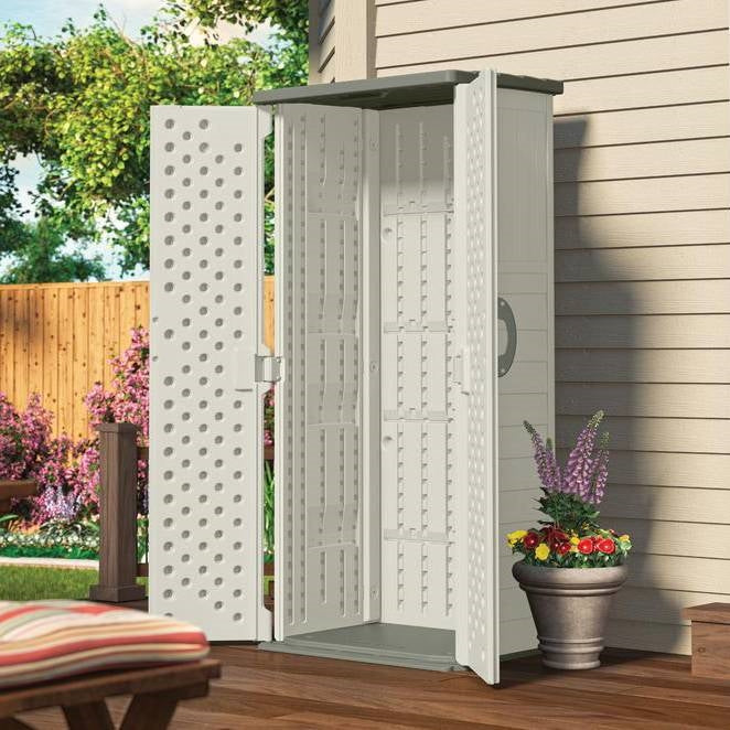 Outdoor Heavy Duty 22 Cubic Ft Vertical Garden Storage Shed in Taupe Grey - Tampa Home & Garden Store