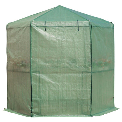 Outdoor Hexagon Greenhouse 6.5 x 7 Ft with Steel Frame PE Cover and Shelves - Tampa Home & Garden Store