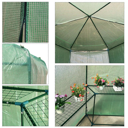 Outdoor Hexagon Greenhouse 6.5 x 7 Ft with Steel Frame PE Cover and Shelves - Tampa Home & Garden Store