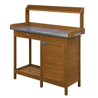 Outdoor Home Garden Potting Bench with Metal Table Top and Storage Cabinet - Tampa Home & Garden Store
