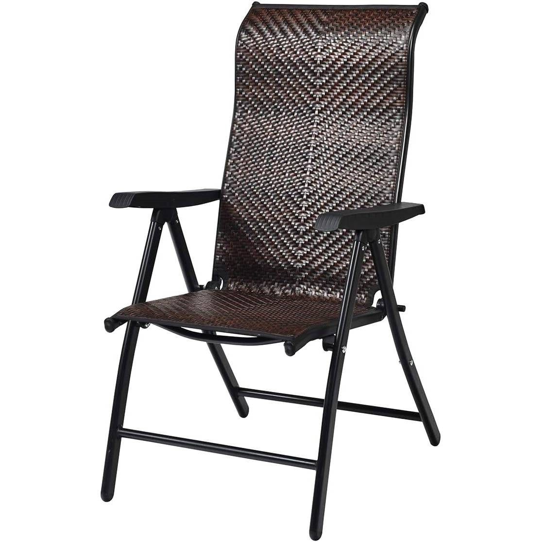 Outdoor/Indoor Folding Patio Chair with Brown Rattan Seat and High Back-Rest - Tampa Home & Garden Store