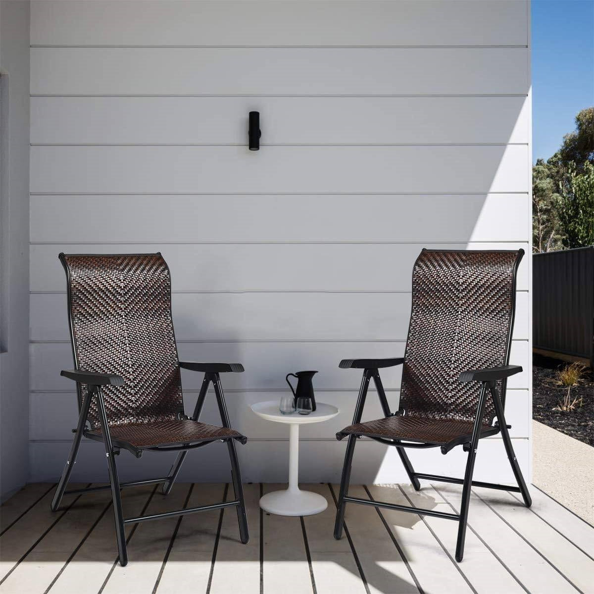 Outdoor/Indoor Folding Patio Chair with Brown Rattan Seat and High Back-Rest - Tampa Home & Garden Store
