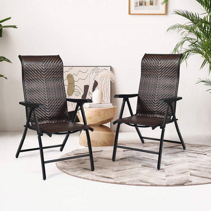 Outdoor/Indoor Folding Patio Chair with Brown Rattan Seat and High Back-Rest - Tampa Home & Garden Store