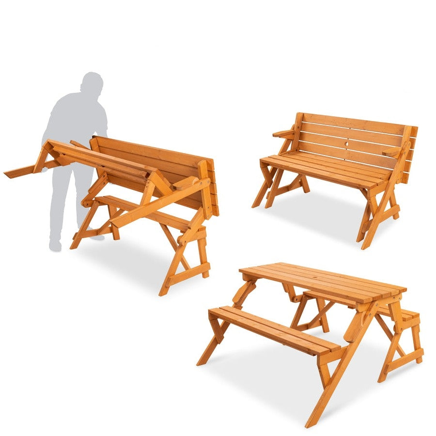 Outdoor Interchangeable 2 in 1 Multi-Use Wooden Picnic Table Garden Bench Umbrella Hole - Tampa Home & Garden Store