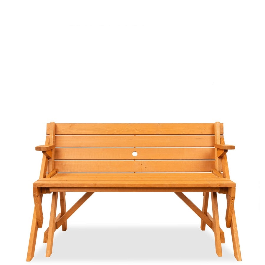 Outdoor Interchangeable 2 in 1 Multi-Use Wooden Picnic Table Garden Bench Umbrella Hole - Tampa Home & Garden Store