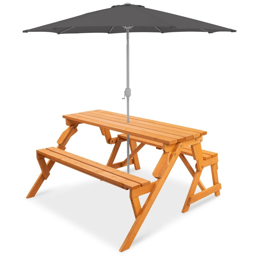 Outdoor Interchangeable 2 in 1 Multi-Use Wooden Picnic Table Garden Bench Umbrella Hole - Tampa Home & Garden Store