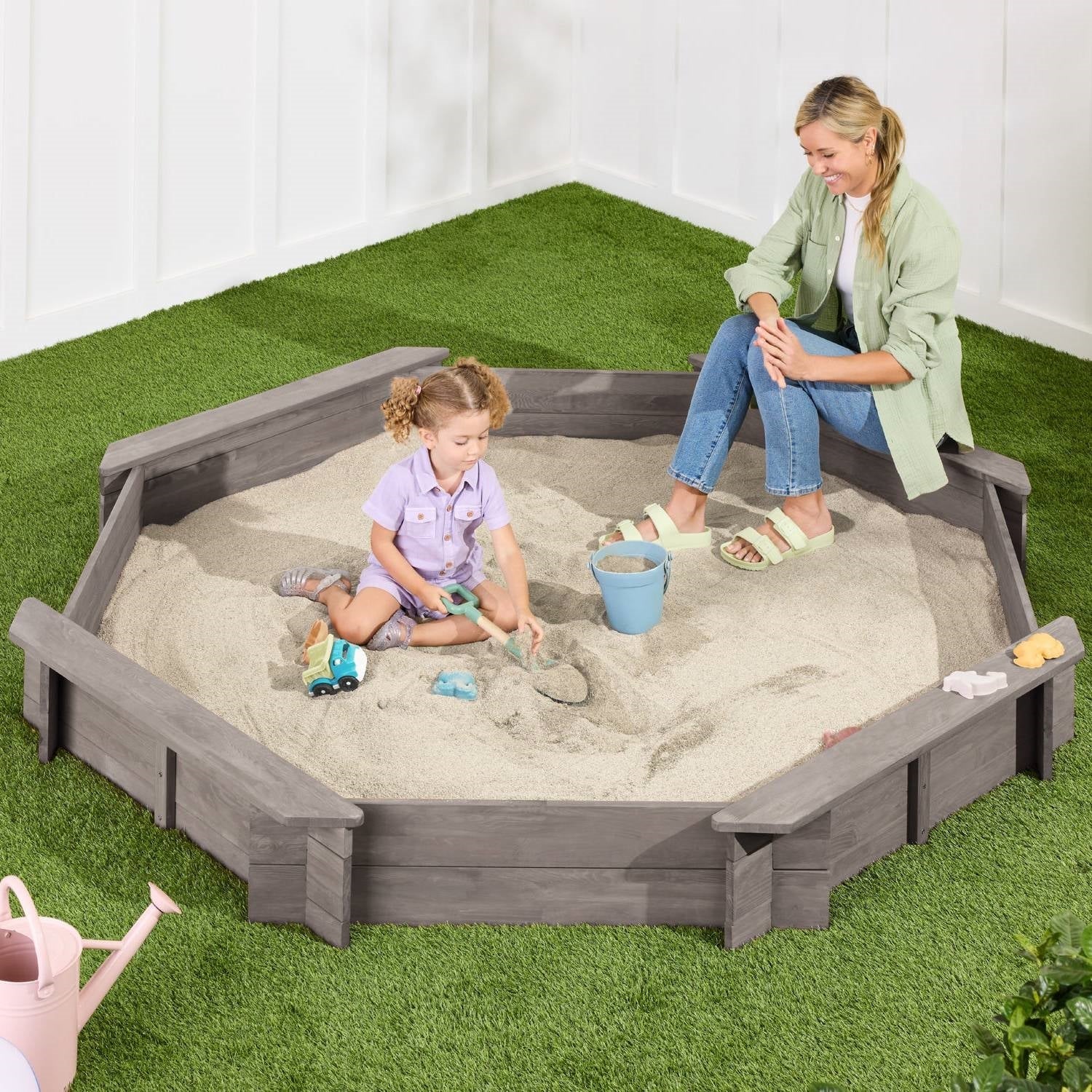 Outdoor Kid's Octagonal Sandbox in Grey Wood Finish - Tampa Home & Garden Store