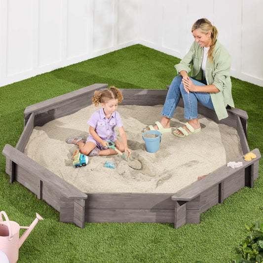 Outdoor Kid's Octagonal Sandbox in Grey Wood Finish - Tampa Home & Garden Store