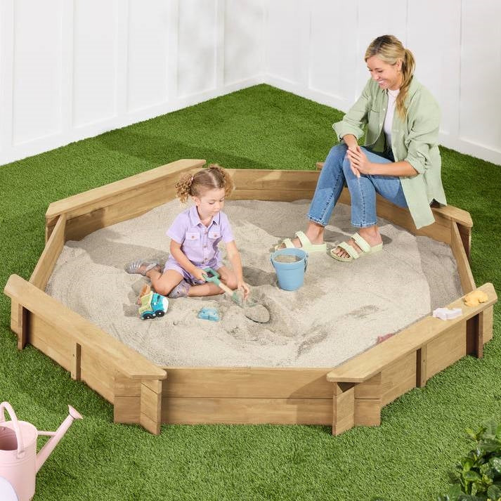 Outdoor Kid's Octagonal Sandbox in Natural Wood Finish - Tampa Home & Garden Store