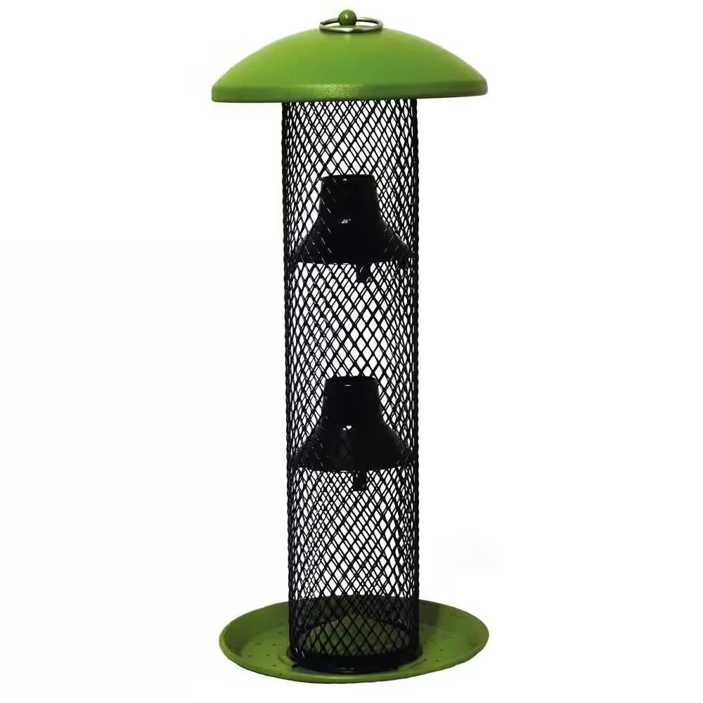 Outdoor Metal Mesh Tube Hanging Bird Feeder with Green Top and Perch - Tampa Home & Garden Store