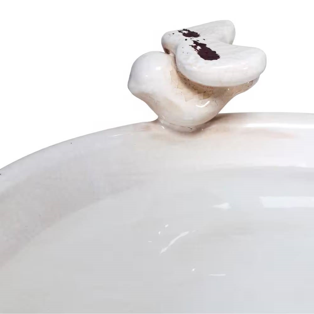 Outdoor Off-White Ceramic Birdbath in Light-Brown Antique Finish - Tampa Home & Garden Store