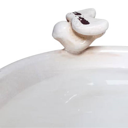Outdoor Off-White Ceramic Birdbath in Light-Brown Antique Finish - Tampa Home & Garden Store