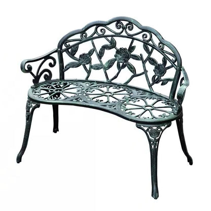 Outdoor Patio 40-inch Garden Bench with Backrest in Antique Green Metal Finish - Tampa Home & Garden Store