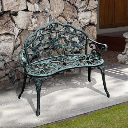 Outdoor Patio 40-inch Garden Bench with Backrest in Antique Green Metal Finish - Tampa Home & Garden Store