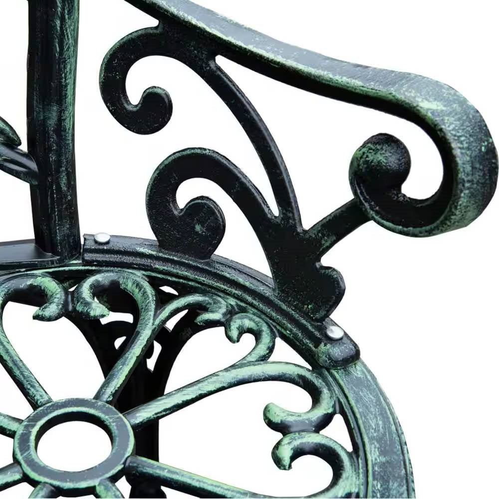 Outdoor Patio 40-inch Garden Bench with Backrest in Antique Green Metal Finish - Tampa Home & Garden Store