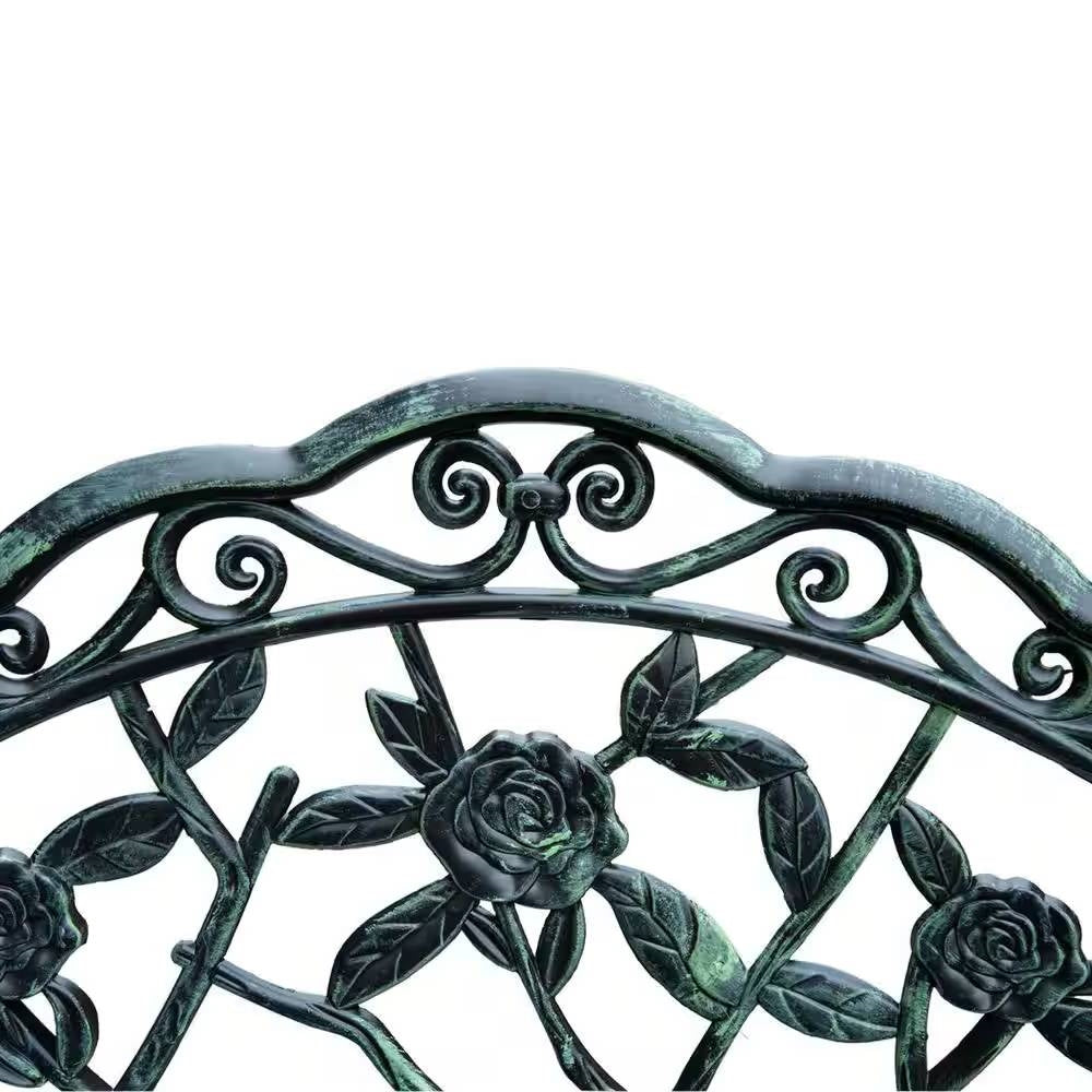 Outdoor Patio 40-inch Garden Bench with Backrest in Antique Green Metal Finish - Tampa Home & Garden Store
