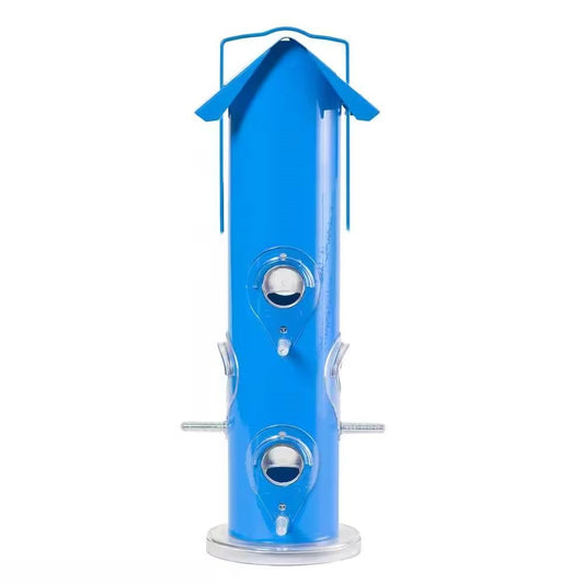 Outdoor Patio Garden 6-Perch Metal Tube Bird Feeder in Blue - Tampa Home & Garden Store