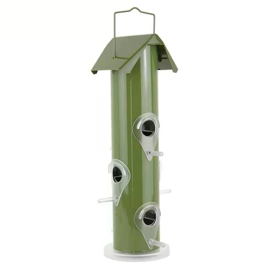 Outdoor Patio Garden 6-Perch Olive Green Metal Tube Bird Feeder - Tampa Home & Garden Store