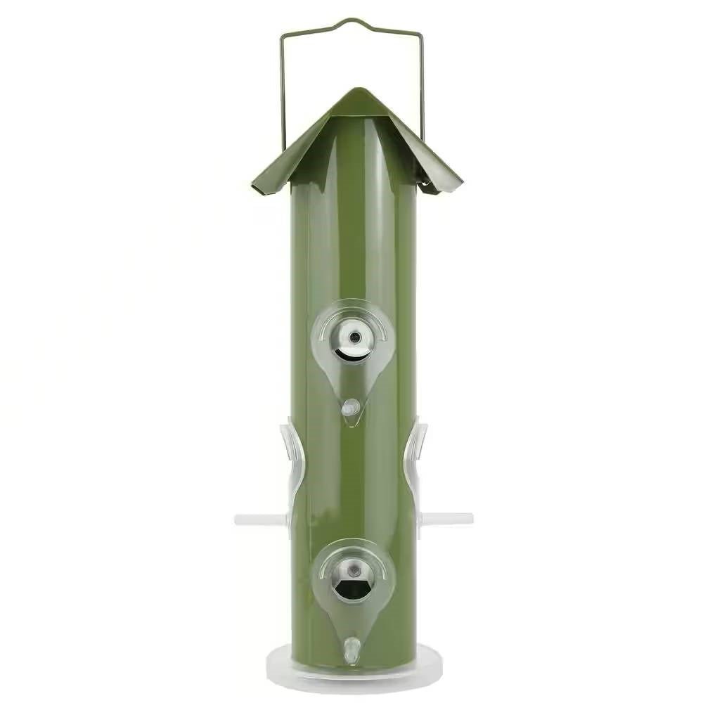 Outdoor Patio Garden 6-Perch Olive Green Metal Tube Bird Feeder - Tampa Home & Garden Store