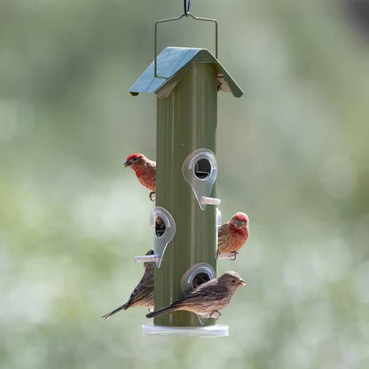 Outdoor Patio Garden 6-Perch Olive Green Metal Tube Bird Feeder - Tampa Home & Garden Store