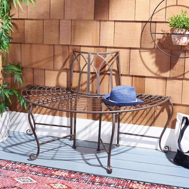 Outdoor Patio Garden Rustic Bronze Brown Wrought Iron Half-Circle Tree Bench - Tampa Home & Garden Store