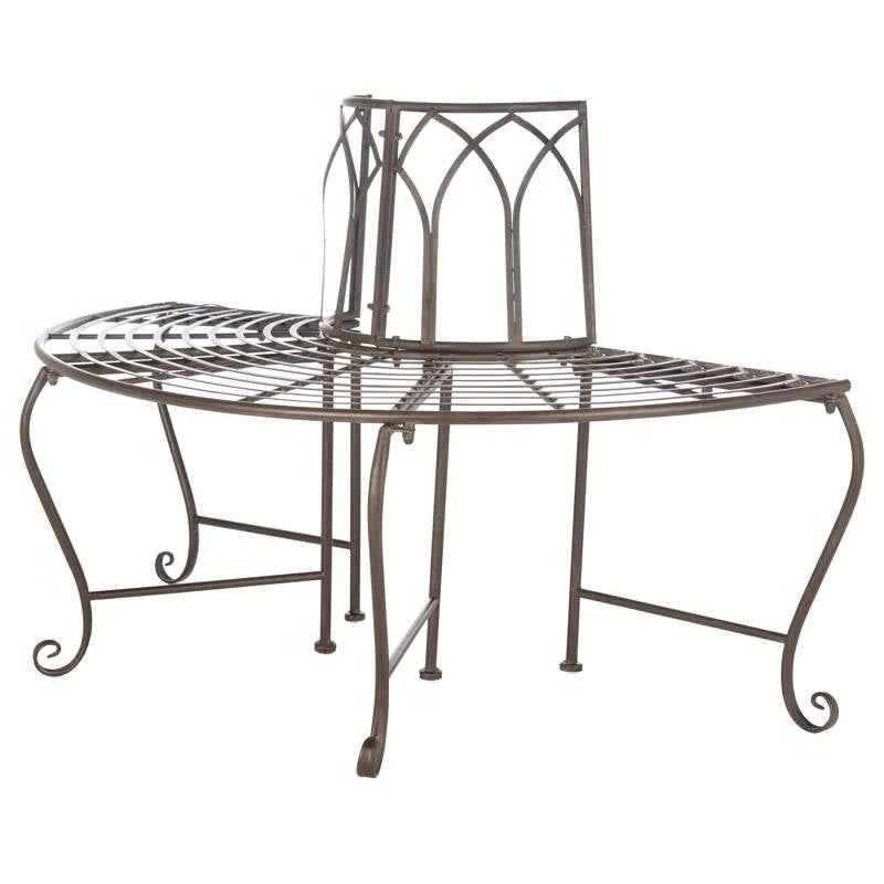 Outdoor Patio Garden Rustic Bronze Brown Wrought Iron Half-Circle Tree Bench - Tampa Home & Garden Store