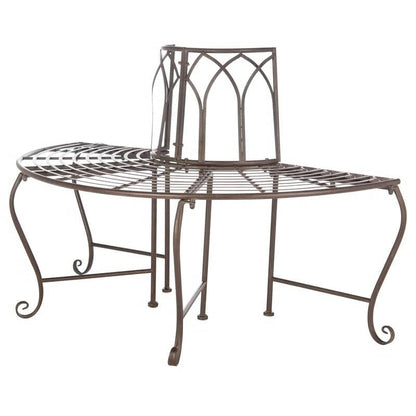 Outdoor Patio Garden Rustic Bronze Brown Wrought Iron Half-Circle Tree Bench - Tampa Home & Garden Store