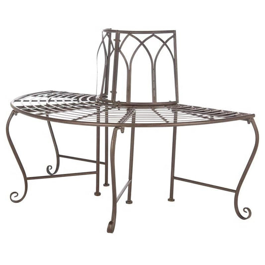 Outdoor Patio Garden Rustic Bronze Brown Wrought Iron Half-Circle Tree Bench - Tampa Home & Garden Store