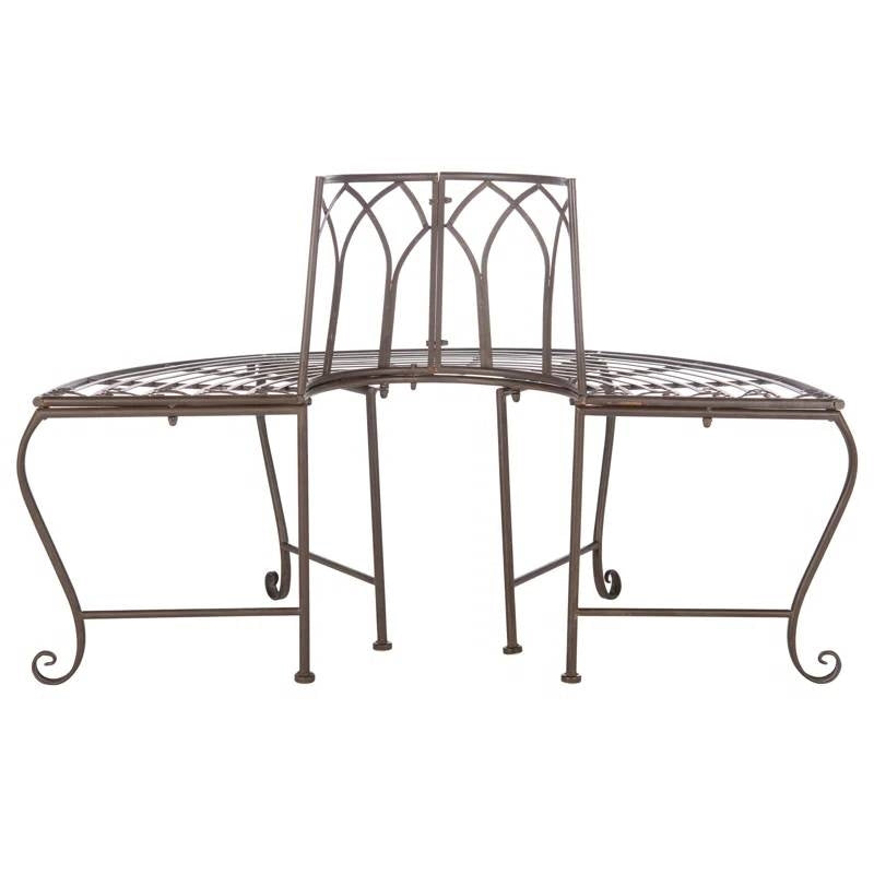 Outdoor Patio Garden Rustic Bronze Brown Wrought Iron Half-Circle Tree Bench - Tampa Home & Garden Store